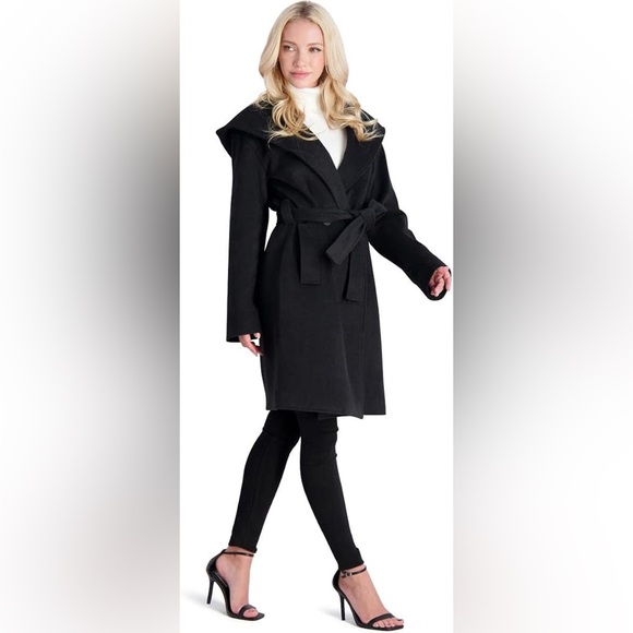 New Avec Les Filles Black Double Breasted Hooded Robe Coat Size XL Anthropologie - Picture 15 of 15